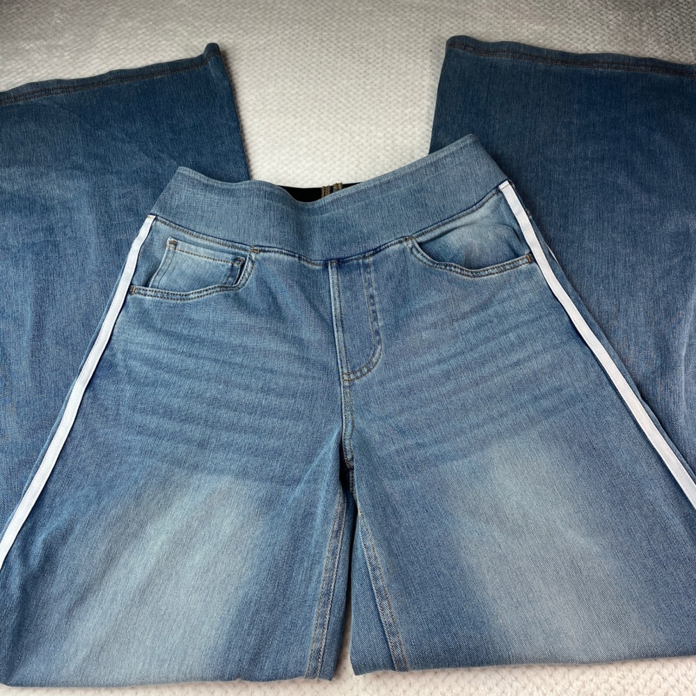 Halara‎ Flex Denim Wide Leg Side Stripe Pull On Jeans Blue XS Regular NEW